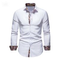 Chemise Slim Fit Pour Homme Manches Longues Chemise Contrastée Elegant Col Imprime - Taille EU - Blanc