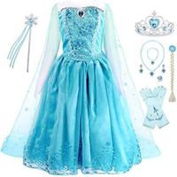 Robe Elsa Princesse Fille Costume - Amzbarley - Avec Châle Indépendant - Bleu - Satin, Tulle, Organza, Polyester