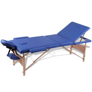 TABLE DE MASSAGE - TABLE DE SOIN Table pliable de massage 3 zones avec cadre en bois bleu