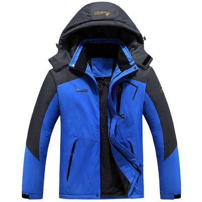 GEMYSE Homme Veste De Ski Imperméable De Montagne Manteau D'hiver Extérieur En Polaire Coupe-Vent Avec Capuche (Blanc Gris, XL)