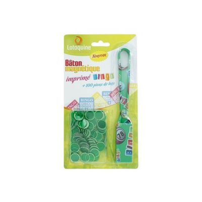 Kit Bâton Magnétique Loto Vert + 100 Pions Aimantés - Accessoire Jeu De Bingo, Ramasse-jetons Pratique