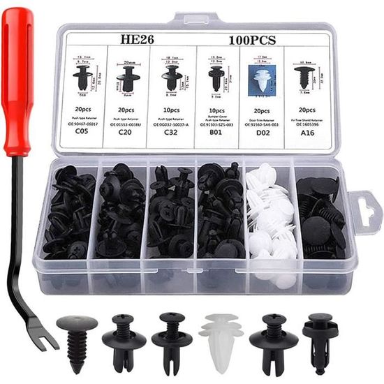 Lcouaceo 100 Pièces Rivet Plastique D Aile Universels Voiture Attaches