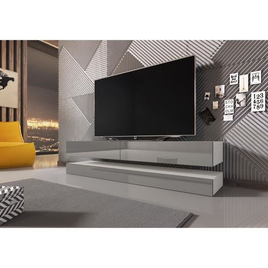 3xeLiving Meuble TV innovant et moderne Sajna 140cm blanc / gris brillant