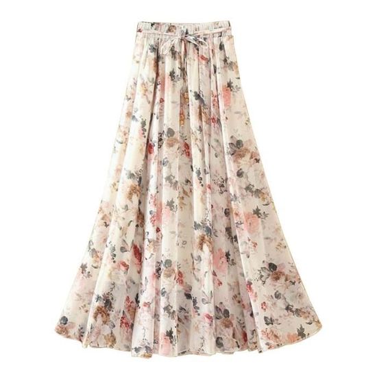 Jupe à imprimé floral pour femme jupe jupe longue en mousseline de soie #03