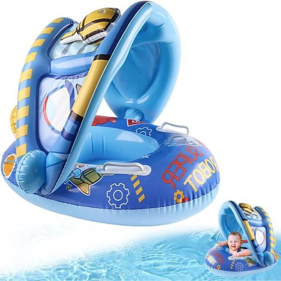 MONODEAL Bouée Bébé Avec Auvent Amovible – Siège De Piscine Gonflable Pour 6 à 36 Mois – Sécurité Quintuple, PVC Sans BPA, Idéal Pour L’apprentissage De La Nage