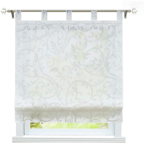 JOYSWAHL Store Romain Rideau à Pompons Voilage Décor Chambre Cuisine Bleu LxH 120x140cm - Maison