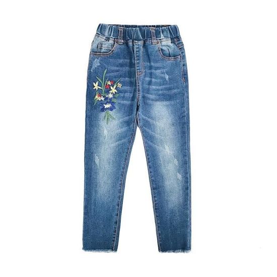 Jean Fille Patte D'éléphant Déchiré - Pantalon Denim Extensible Avec Poches - Style Décontracté Enfant