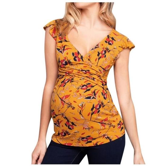 T-shirt D'allaitement Femme SamHeng - Manches Courtes, Matière Stretch - Haut Maternité Allaitement Discret