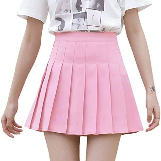Jupe Plissee Femme Fille Taille Haute Mini Jupe Patineuse A Line Jupe Courte Doublee avec Short Jupe Tennis Uniformes Ecolieres Rose Cdiscount Pret a Porter
