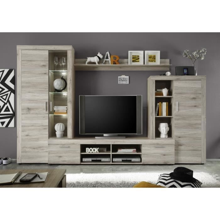Fiesta Meuble Tv Mural Avec Led Contemporain Melamine Decor Chene