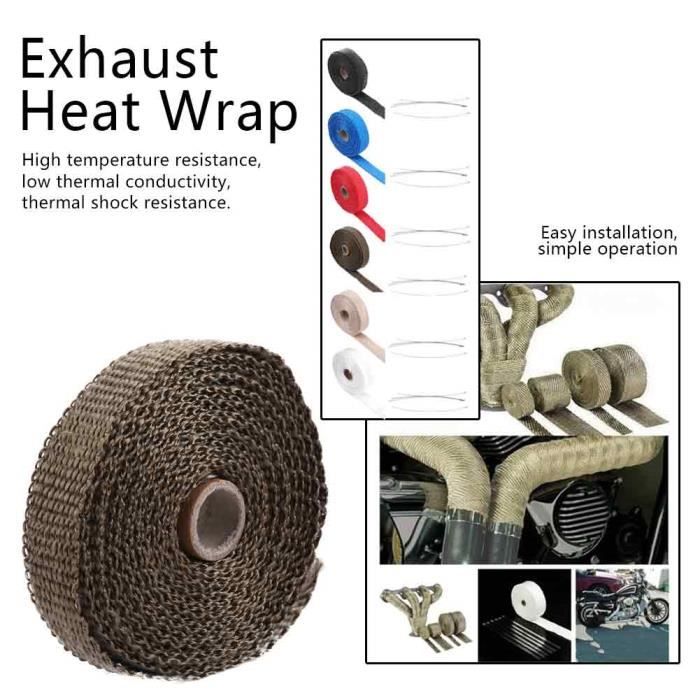 Enveloppe de chaleur d'échappement de bande d'isolation de voiture de 5 m avec 4 attaches de câble en acier inoxydable marron