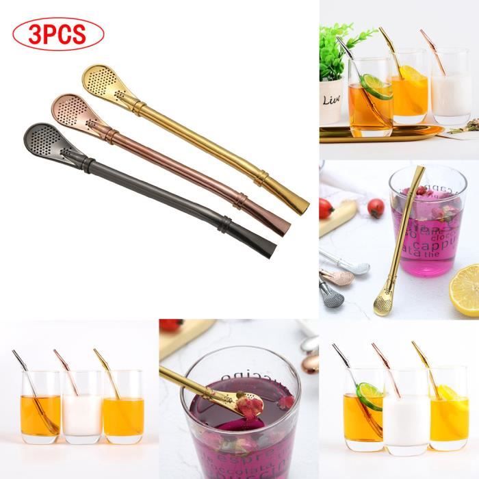 Paille à boire filtrée par thé Yerba Mate en acier inoxydable multifonction 3 pièces ZSD90320134