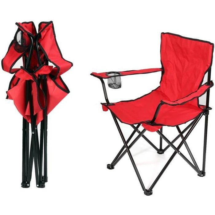 Fauteuil pliante camping 5 Positions - Aluminium et PVC Tissé - Rouge