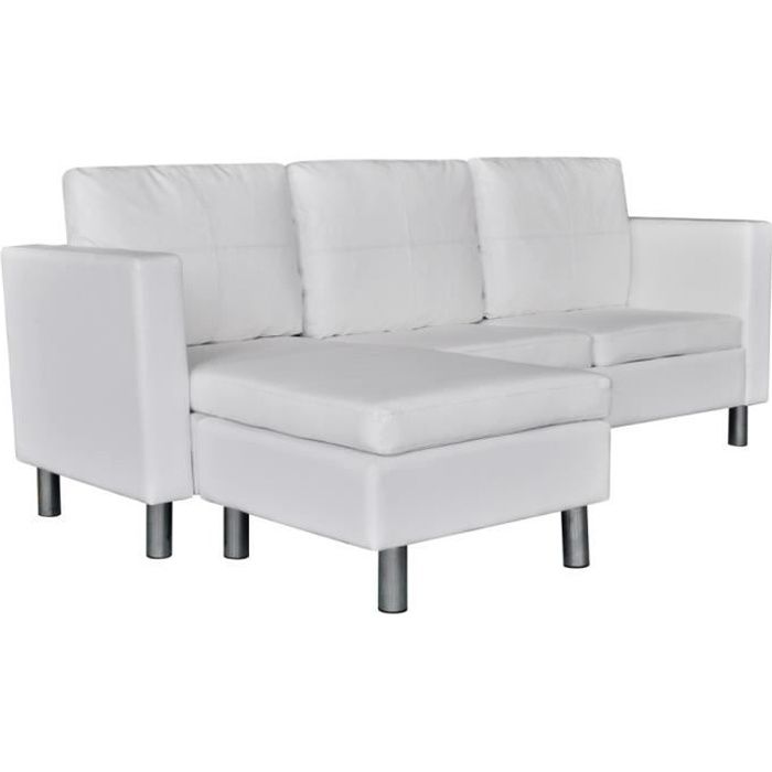 Canapes Canape d'angle 3 places modulable en cuir artificiel blanc