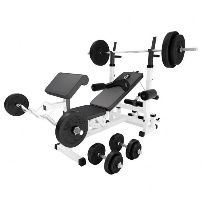 Banc de musculation universel Blanc GS005 avec supports et set d'haltères 97,5 KG