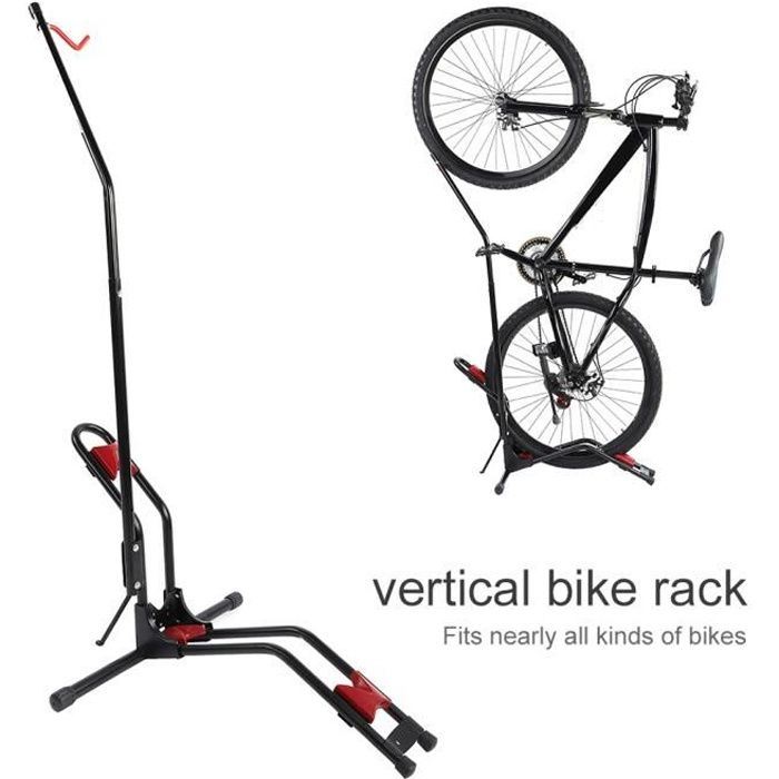 Porte-vélos vertical, support de vélo réglable rouge noir, Râtelier pour vélo fixations au sol acier neuf, Home trainer pour velo