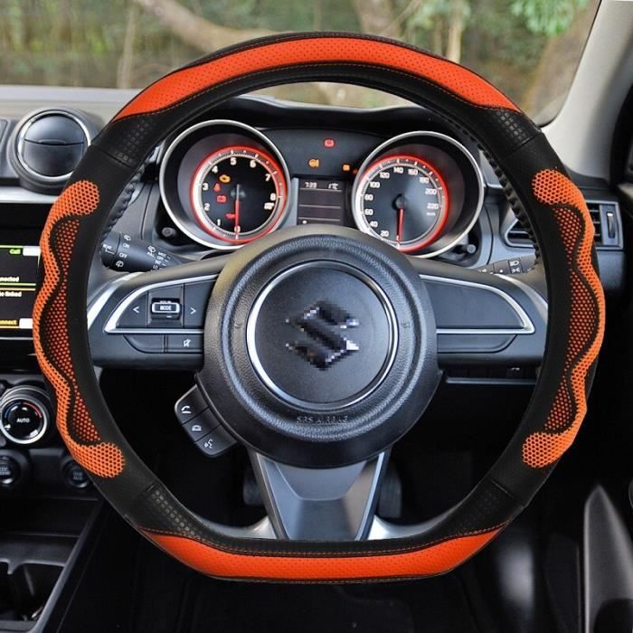 Couvre volant,Couverture de volant de voiture de luxe en cuir de haute qualité + Gel de silice antidérapant pour - Type Orange
