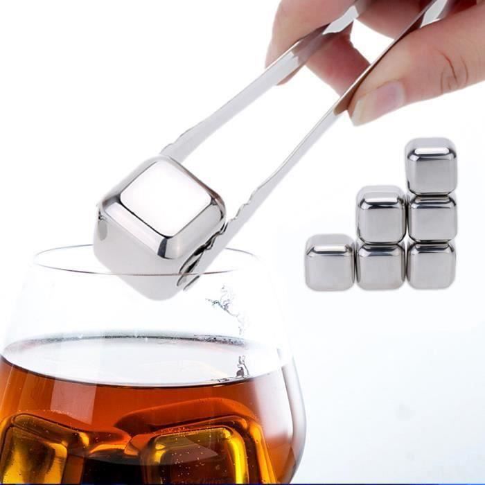 6pcs Pierres à Whisky Refroidisseur Glaçons Cube Réutilisables en Acier inoxydable pour Boissons vins avec Etui de Rangement