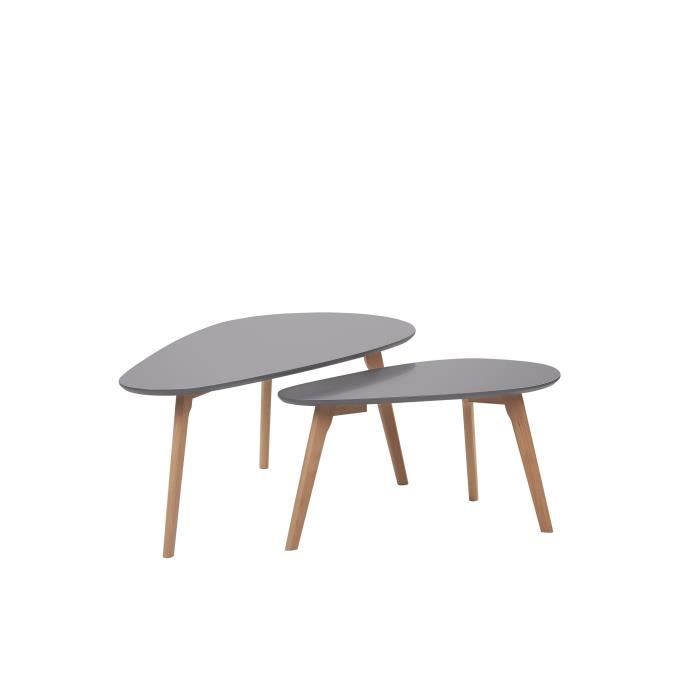 Lot de 2 tables basses grises et bois clair FLY III