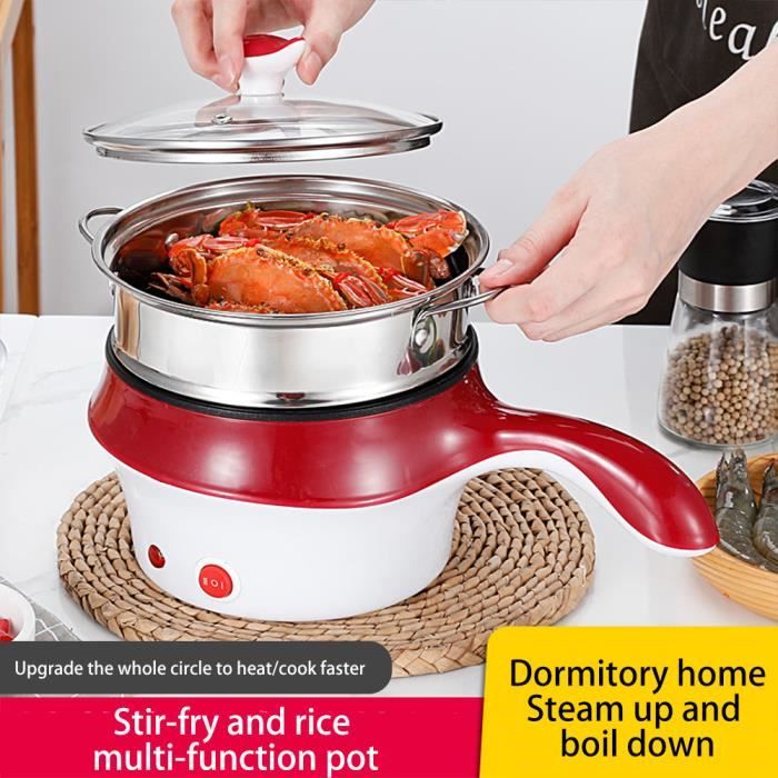 Cuisson vapeur,Cuiseur Riz 1.8L,Cuve antiadhésive,Petit cuiseur de nouilles Electrique Portatif Multifonctionnel- Accessoires Inclus