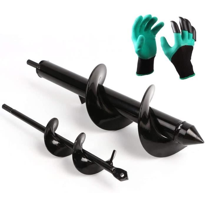 2 Pcs Mèche Jardin tarière Ø 80+ Ø 40 mm + Gants Outil de Jardinage pour Faire Trou Planter des Arbres, arbustes, Culture Profonde F