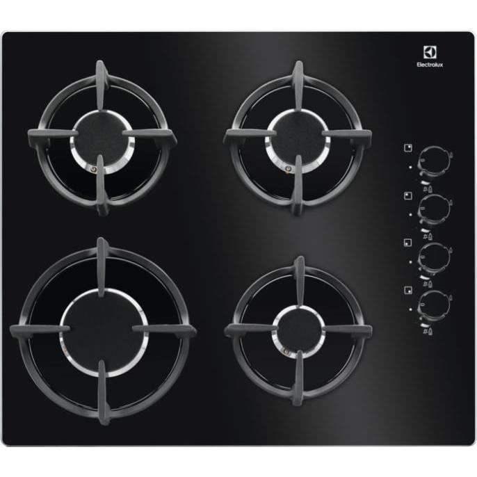 Plaque de cuisson encastrable Electrolux KGG6407K, Gaz, 4 zones de cuisson, Allumage électrique, Dispositif de sécurité, Grilles en
