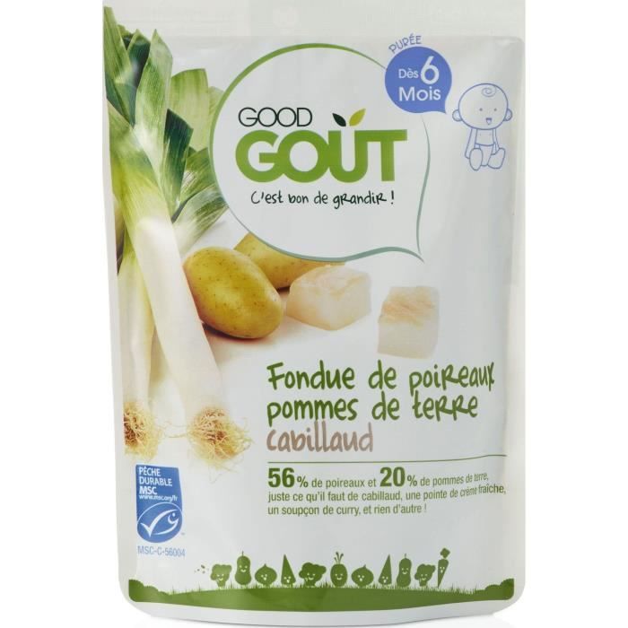 GOOD GOUT Plat cuisiné Fondue de poireaux pomme de terre & Cabillaud - Bio - 190 g - Dès 6 mois