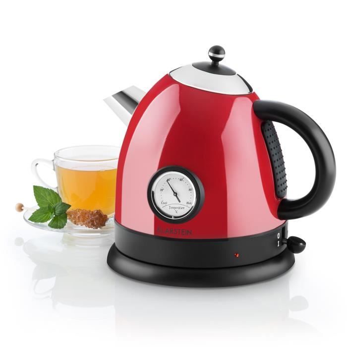 Klarstein Aquavita - Bouilloire électrique look théière Old-School avec thermomètre latéral (1,5l, 2200W, acier inox) -rouge