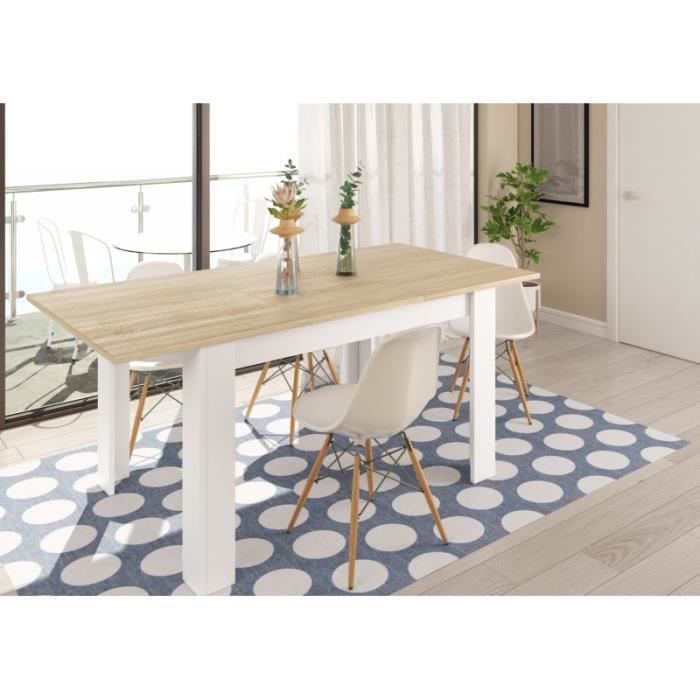 Table Extensible scandinave Kenda Couleur Bois et Blanc avec rallonge