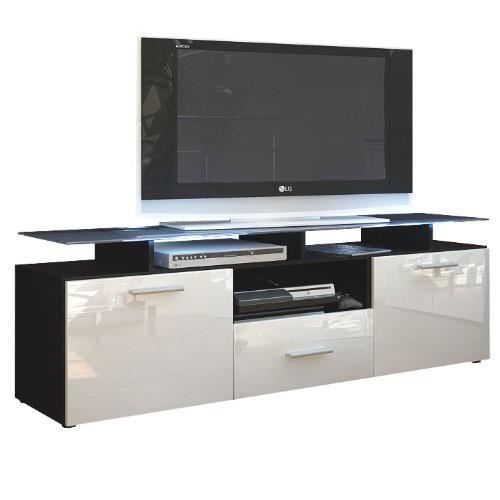 Meuble tv noir mat et blanc laqué avec led 146 cm
