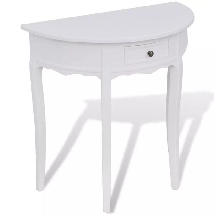 Table console extensible Table d’Appoint Table d'entrée contemporain avec tiroir Demi-ronde Blanc