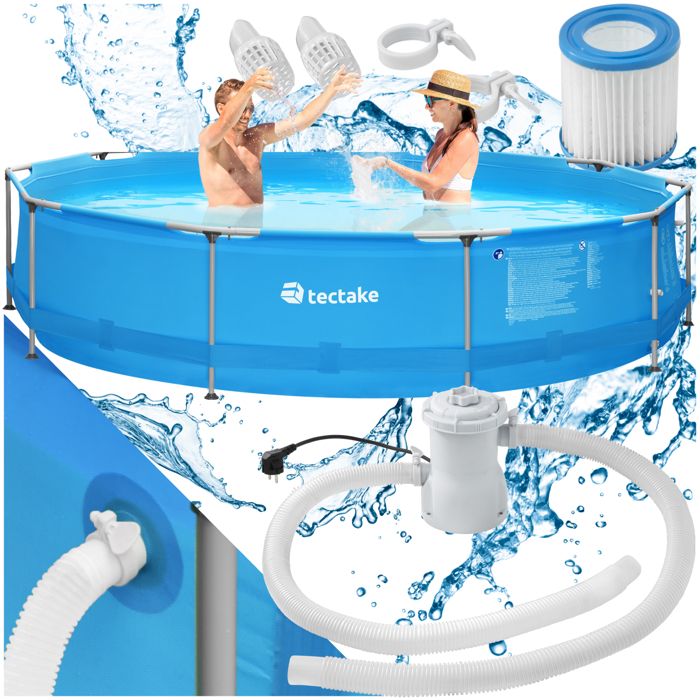 TECTAKE Piscine Hors Sol Tubulaire Ronde en Kit Structure Acier Pompe Filtration incluse Ø3,6 m x 0,76 m