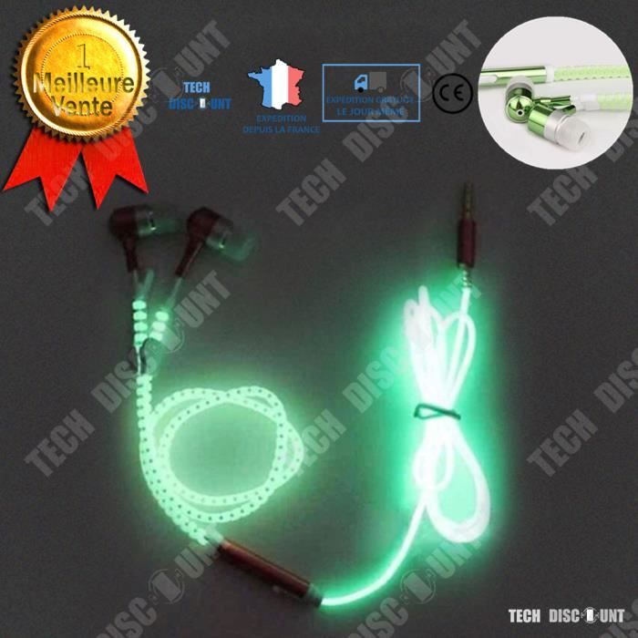 TD® Ecouteur sans fil bluetooth samsung iphone apple huawei jbl oreillette casque lumineiux bleu intra-auriculaires stéroé taille un