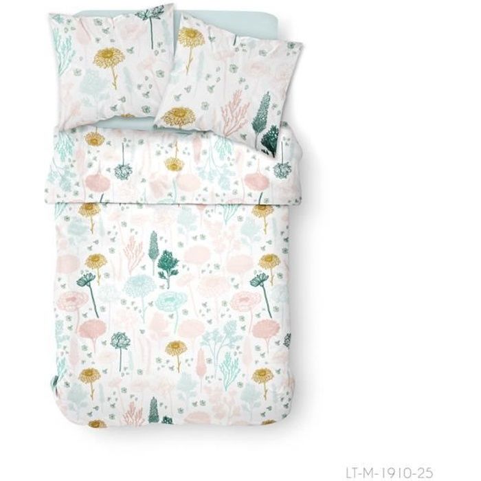 TODAY Parure de lit 2 personnes 240X260 Coton imprime blanc Floral SUNSHINE TODAY