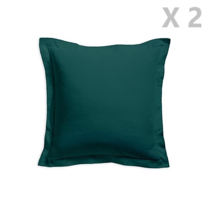 2 Taies d'oreiller - 100% coton 57 fils - 75 x 75 cm - Vert émeraude