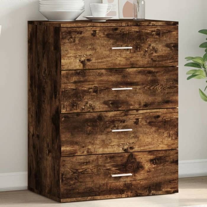 vidaXL Buffet Armoire Latérale avec Tiroirs Meuble de Rangement Salon Salle de Séjour Intérieur Moderne Chêne Fumé Bois 840531