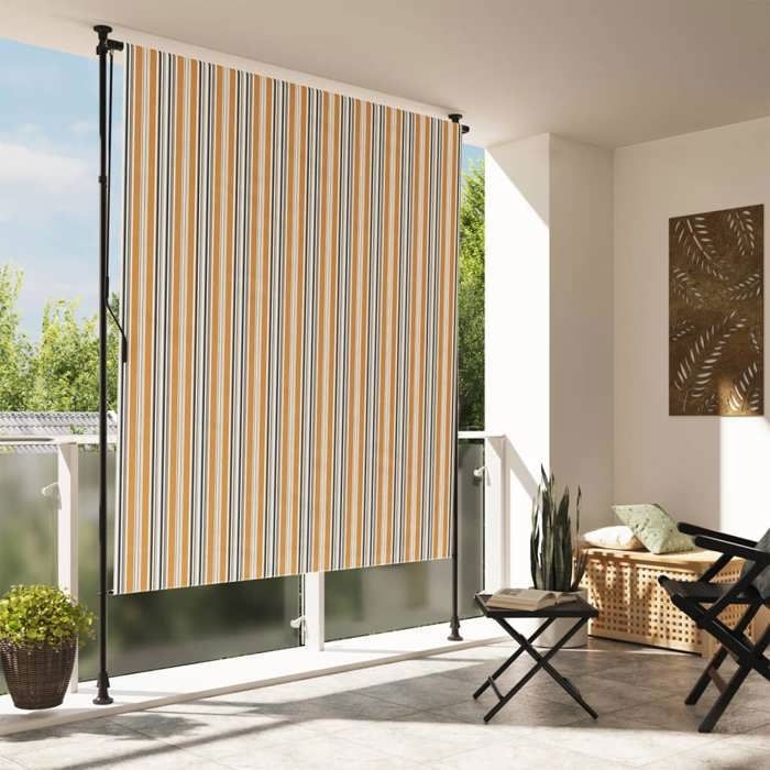 Vidaxl Store roulant d'extérieur jaune et blanc 200x270 cm tissu
