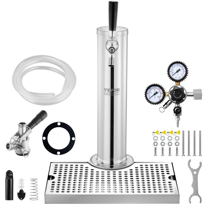 Kit Stand à Bière avec Robinet-VEVOR-Acier Inoxydable-Double Jauge W218-Coupleur de Fût Système S et Plateau dÉgouttage-Bar
