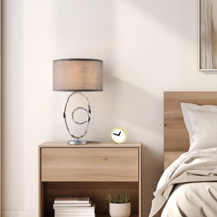 Lampe de table Torquay E14 métal polyester hauteur 50 cm chrome gris