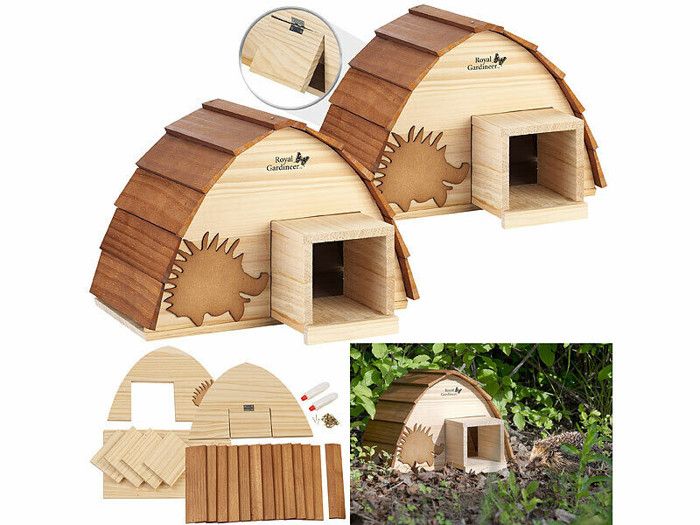 Comparer les prix de 2 abris pour hérisson en bois avec toit de bardeaux à assembler