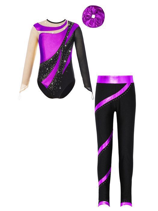 zdhoor Pcs Enfant Fille Justaucorps Legging Gymnastique Chouchou Cheveux  Strass Brillant Danse Patinage Artistique 5-16 Ans
