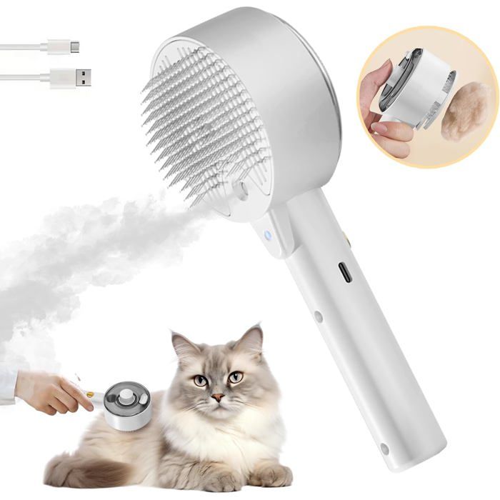 Comparer les prix de Brosse Chat Vapeur 4 en 1 Brosse pour Chien et Chats Poil Long Court Autonettoyant Brosse Vapeur Chat Chien Peigne de Spray