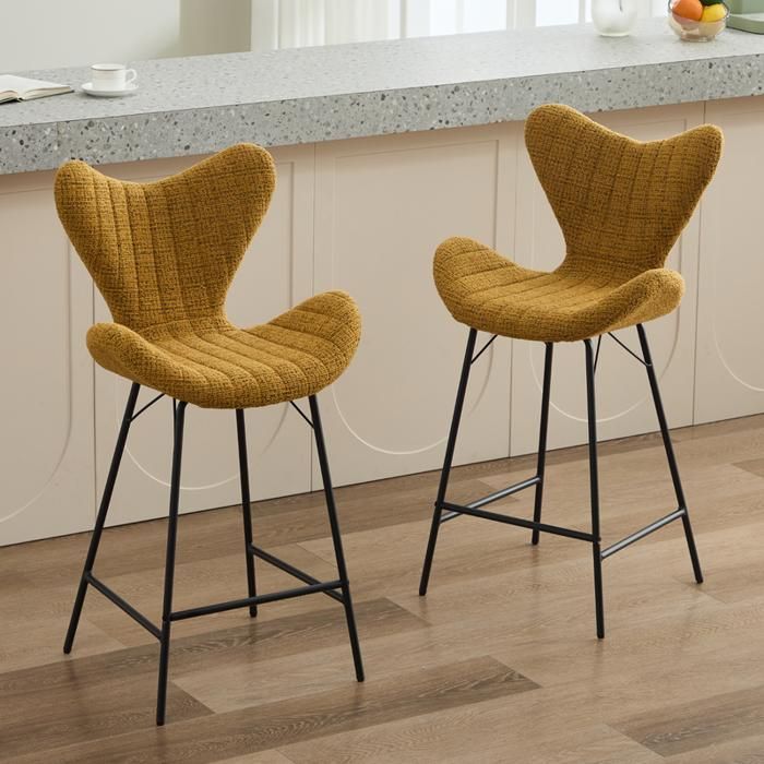 chairus Tabourets de Bar Lot de 2 Tabourets Hauts avec Repose-Pieds en Métal Chaises de Bar Moderne pour Cuisine Chenille Jaune