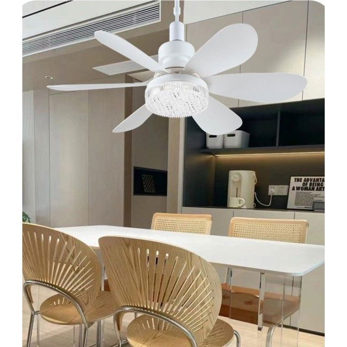 Lampe de ventilateur à six pales 40W 52 cm pales blanches couvercle blanc laiteux avec support de lampe-Oliv VENTILATEUR DE PLAFOND - Hanlin