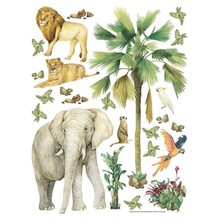Sticker - Animaux de la jungle - Multicolore - 65 x 85 cm - Décoration murale enfant