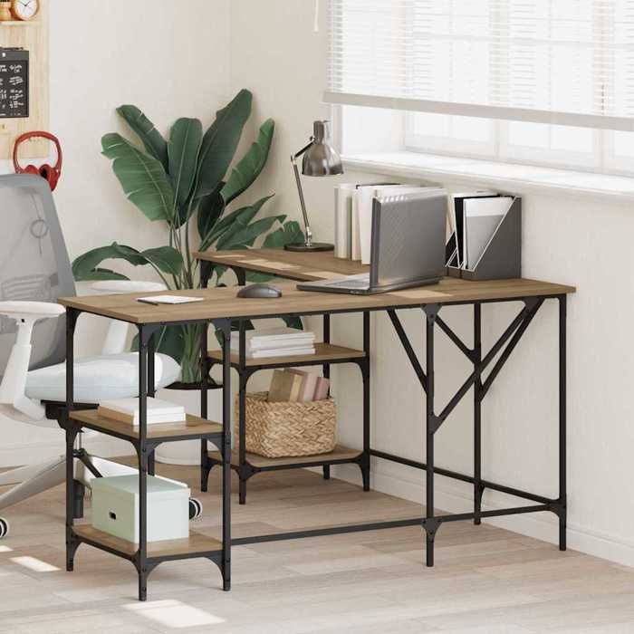 Bureau dangle - vidaXL - Chêne artisanal - 139x139x75 cm - Bois dingénierie - Style industriel