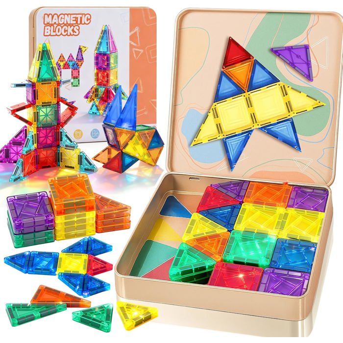 Mini Bloc Construction Magnetique Enfant, 60 Pièces Magnetic Tiles Jeux ...
