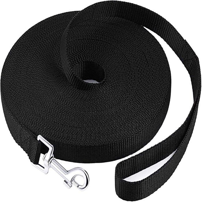 Longe Dressage Chien 20m x 2cm Noir - Pour Toutes Tailles Chiens - Entraînement Extérieur dupcheliry