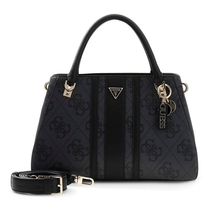 GUESS Sac à main gris foncé noir pour femme - Noelle II Luxury Satchel Coal Logo 338842