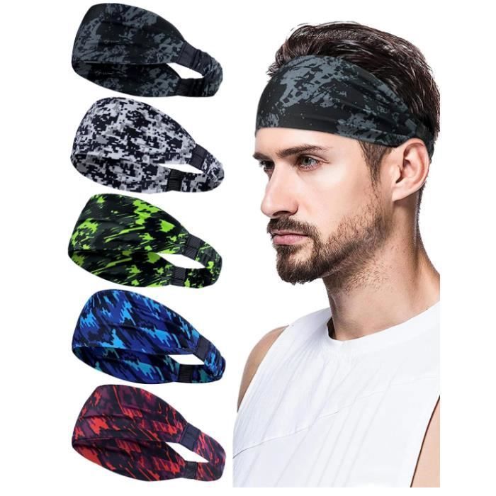 Serre Tete Homme 5 Pcs Bandeau Cheveux Homme Transpiration Et Respirant Headband Idéal pour Le Fitness La Course À multic BANDEAU